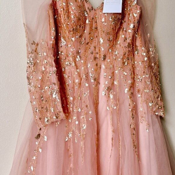 NWT Mac Duggal 20295 Embellished V Neck Long Sleeve A Line Gown Pink Size 16 - Picture 7 of 12